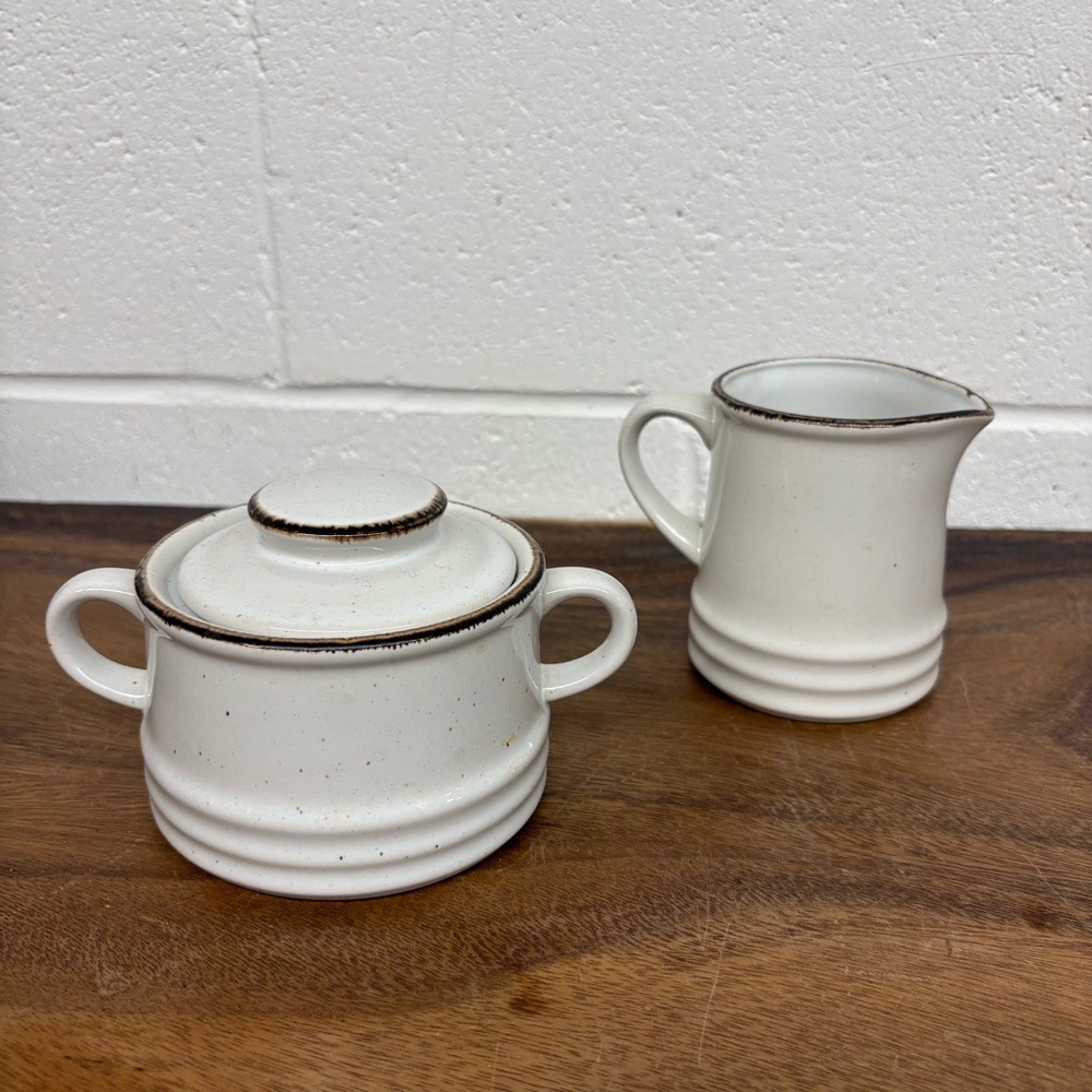 Speckled Stoneware Creamer and Sugar Bowl Japan